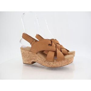 Clarks Giselle Beach Strappy Cork Wedge Heel Platform Sandals Brown Size 11M